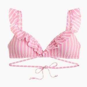 J. Crew Pink Striped Ruffle Bikini Top